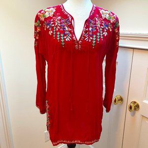 Johnny Was Floral Raspberry Pink Embroidered Peasant Top Tunic Size Small